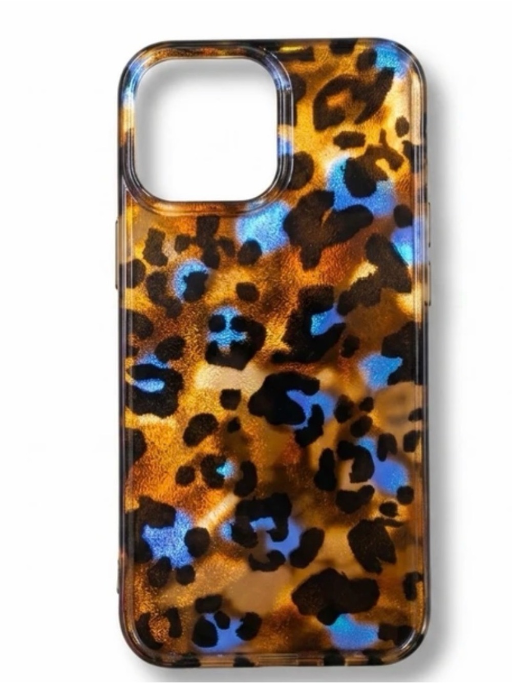 iPhone 12 Pro Max  case Leopard Print Blue Accent Phone Case - Brown/Blue